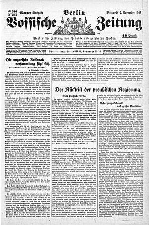 Vossische Zeitung vom 02.11.1921