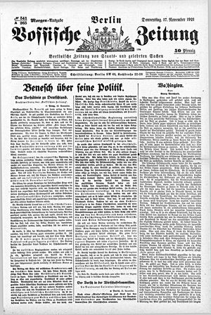 Vossische Zeitung vom 17.11.1921