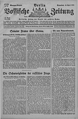 Vossische Zeitung vom 15.04.1922