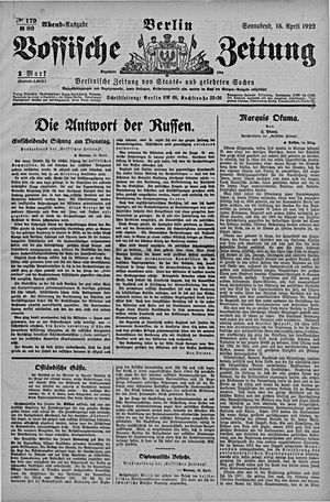 Vossische Zeitung vom 15.04.1922