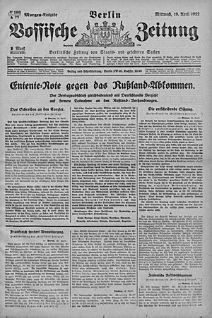 Vossische Zeitung on Apr 19, 1922