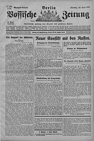 Vossische Zeitung vom 25.04.1922