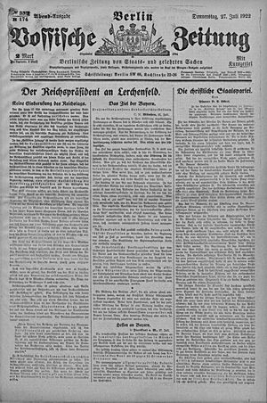 Vossische Zeitung on Jul 27, 1922