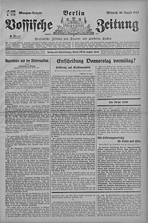 Vossische Zeitung vom 30.08.1922