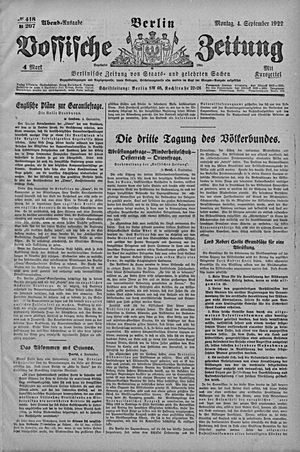 Vossische Zeitung on Sep 4, 1922