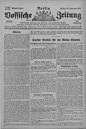 Vossische Zeitung vom 29.09.1922