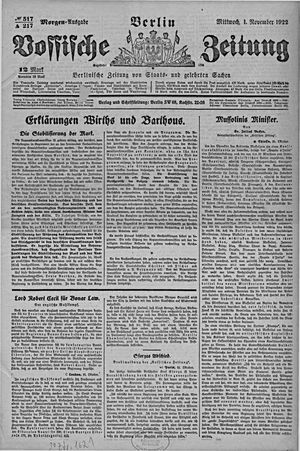 Vossische Zeitung vom 01.11.1922