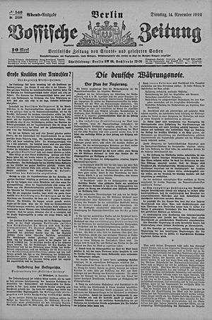 Vossische Zeitung on Nov 14, 1922