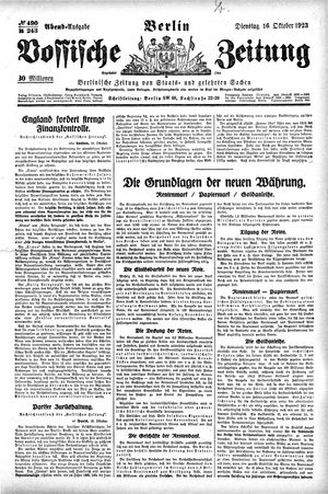 Vossische Zeitung vom 16.10.1923