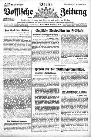 Vossische Zeitung on Oct 27, 1923