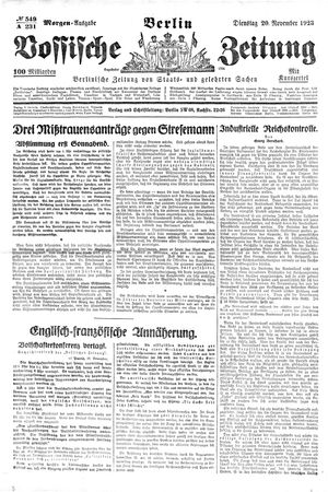 Vossische Zeitung vom 20.11.1923
