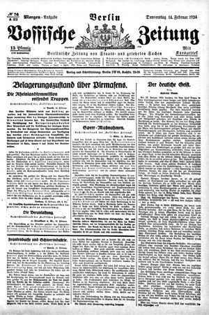 Vossische Zeitung on Feb 14, 1924