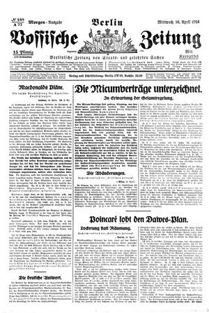 Vossische Zeitung on Apr 16, 1924