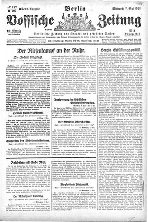 Vossische Zeitung vom 07.05.1924