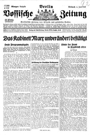 Vossische Zeitung on Jun 4, 1924