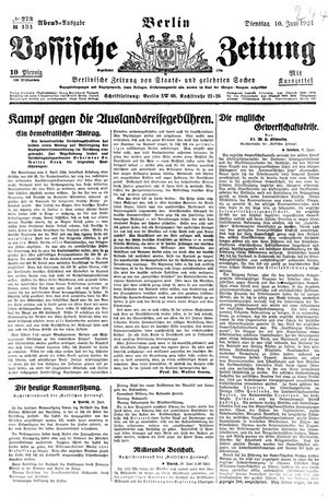 Vossische Zeitung on Jun 10, 1924
