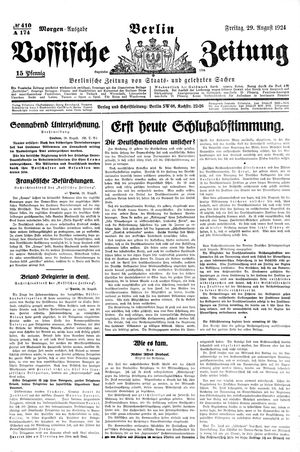 Vossische Zeitung on Aug 29, 1924