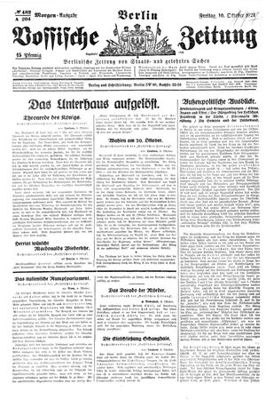 Vossische Zeitung vom 10.10.1924