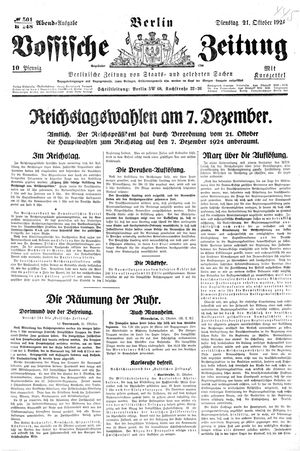 Vossische Zeitung vom 21.10.1924