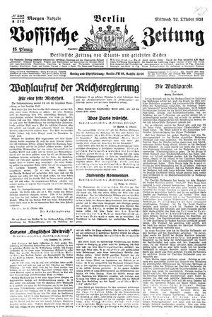 Vossische Zeitung on Oct 22, 1924