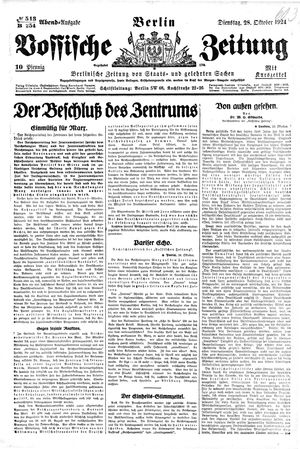 Vossische Zeitung on Oct 28, 1924