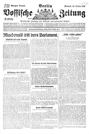 Vossische Zeitung vom 29.10.1924