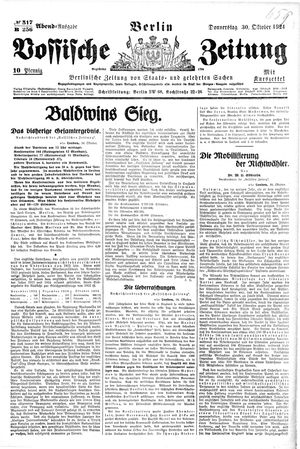Vossische Zeitung vom 30.10.1924