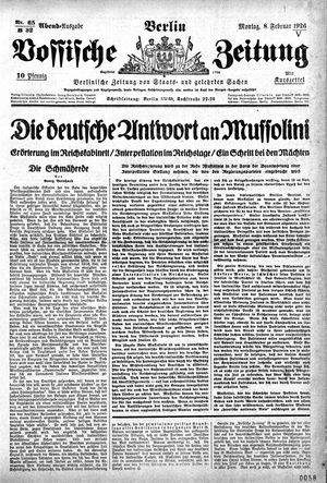 Vossische Zeitung on Feb 8, 1926