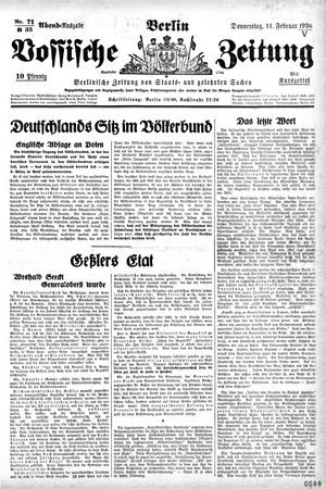 Vossische Zeitung on Feb 11, 1926