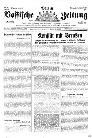 Vossische Zeitung on Jul 7, 1926