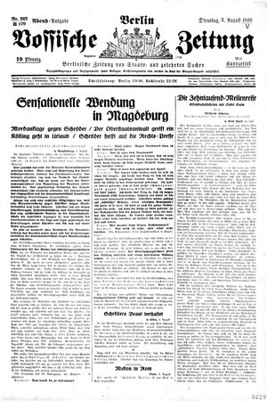 Vossische Zeitung on Aug 3, 1926