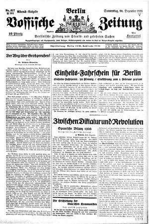 Vossische Zeitung on Dec 30, 1926