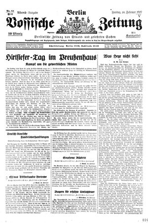 Vossische Zeitung on Feb 18, 1927