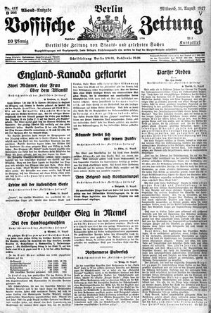 Vossische Zeitung vom 31.08.1927