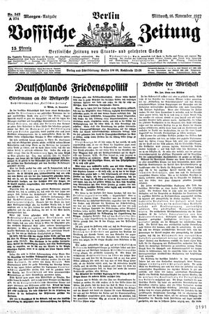 Vossische Zeitung on Nov 16, 1927