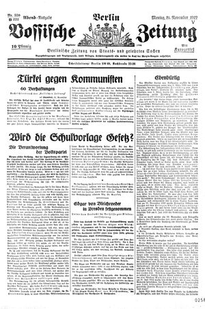 Vossische Zeitung vom 21.11.1927