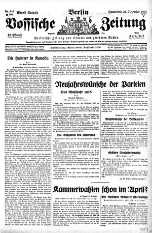 Vossische Zeitung vom 31.12.1927
