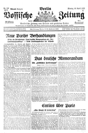 Vossische Zeitung vom 22.04.1929