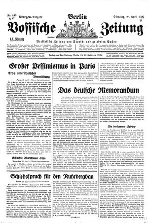 Vossische Zeitung vom 23.04.1929