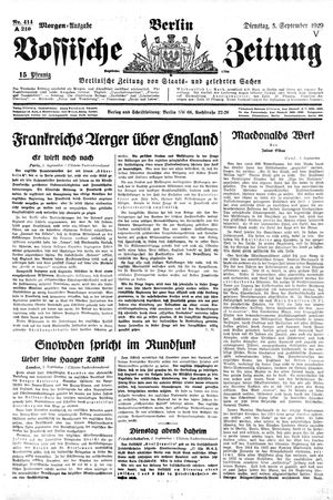 Vossische Zeitung vom 03.09.1929