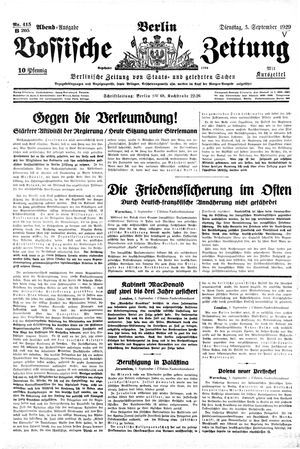 Vossische Zeitung vom 03.09.1929