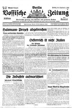 Vossische Zeitung vom 20.09.1929