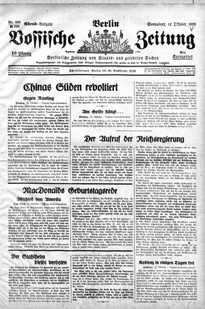 Vossische Zeitung vom 12.10.1929