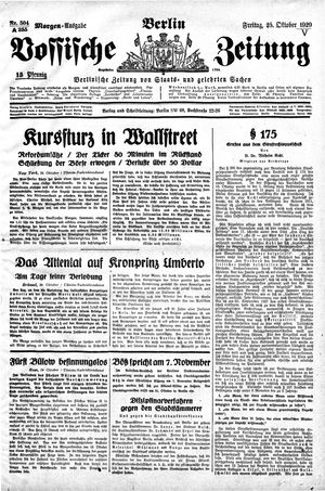 Vossische Zeitung vom 25.10.1929