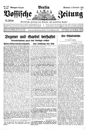 Vossische Zeitung on Nov 6, 1929