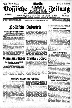 Vossische Zeitung on Apr 4, 1930