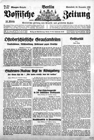 Vossische Zeitung vom 22.11.1930