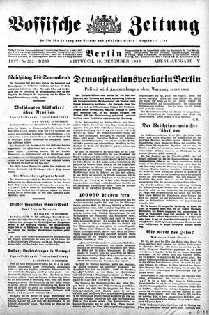 Vossische Zeitung on Dec 10, 1930