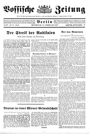 Vossische Zeitung on Feb 11, 1931