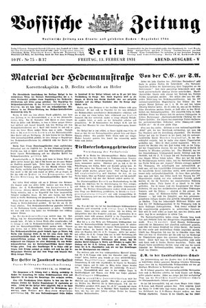 Vossische Zeitung on Feb 13, 1931